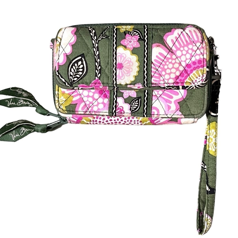 Vera Bradley Retired Olivia Pink Wristlet Green/Pink
